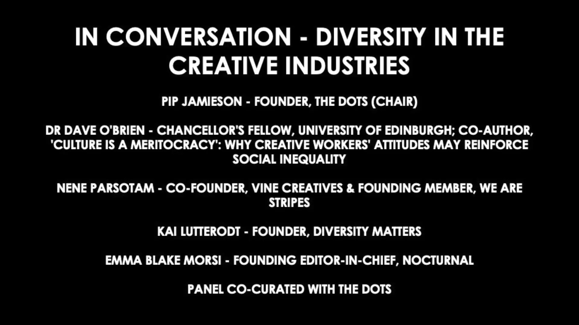 Panel: Diversity in the Creative Industries (Audio only)